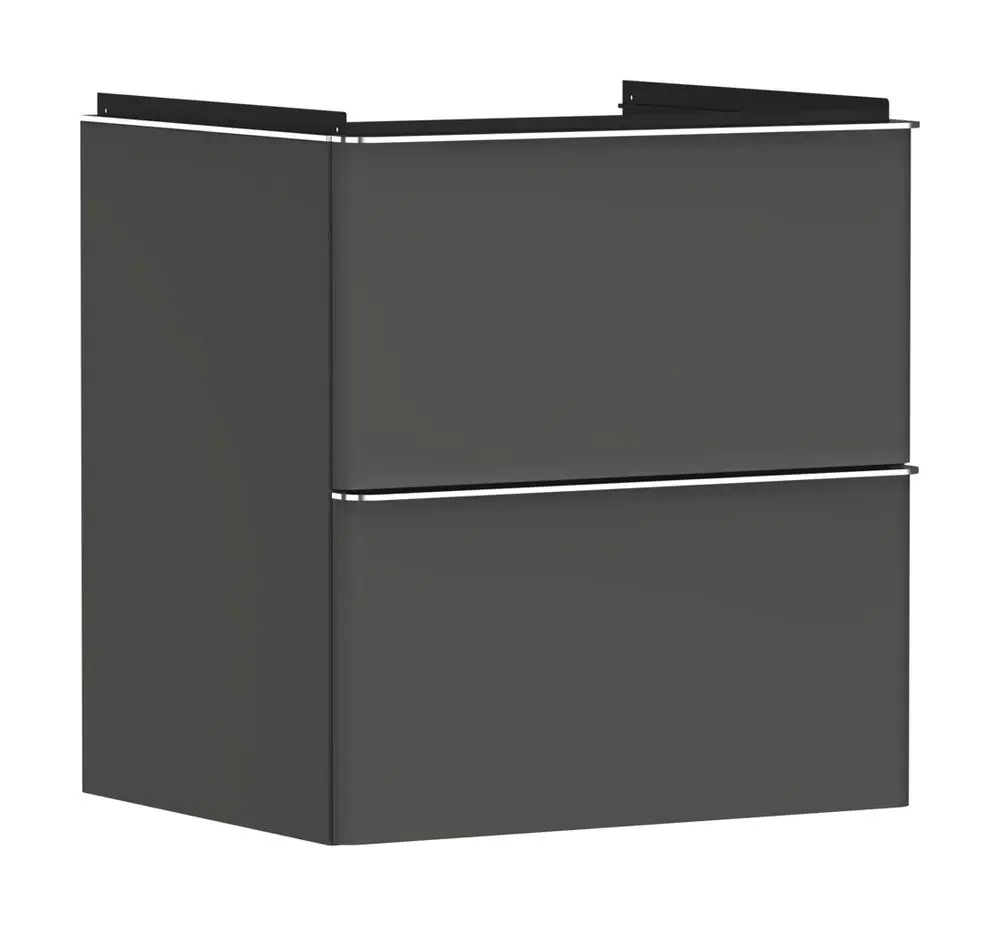 Waschtischunterschrank in Diamantgrau Matt mit zwei Schubkästen, geeignet für Waschtische. Marke Hansgrohe. Schlichtes, funktionales Design.